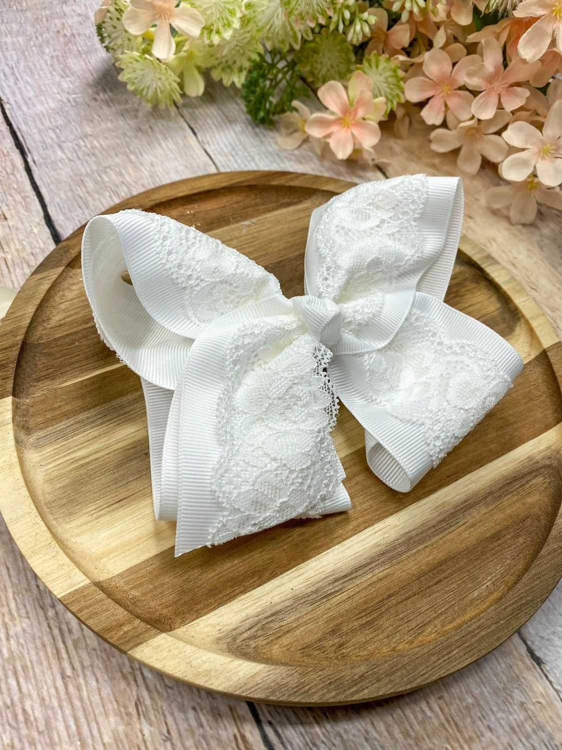 4.5" Chantilly Lace Classic Hair Bow | Clip, Color: White, Style: Clip