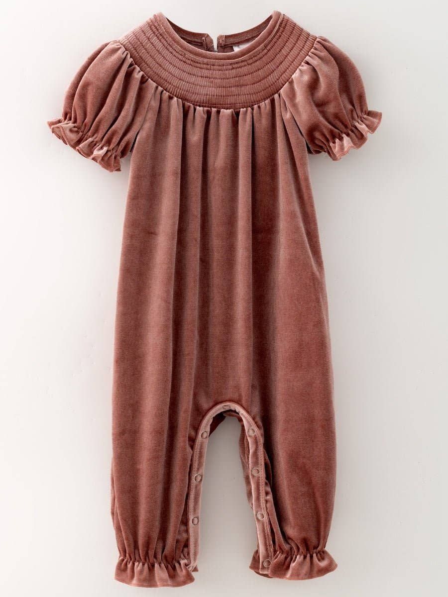 Classic Smocked Holiday Velvet Infant Rompers, Color: Dusty Rose, Size: 0-3M