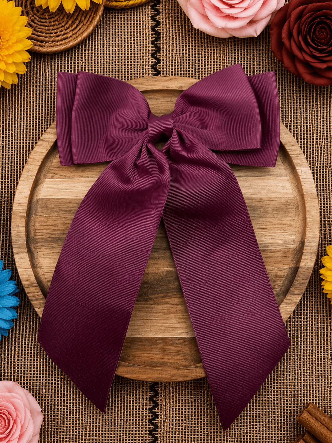 Double Looped Long Tail Boutique Hair Bow, Color: Maroon