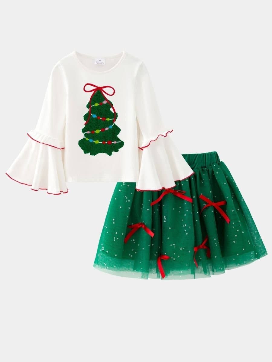 Christmas Tree Girls Sparkle Tutu Skirt Set, Size: 12y