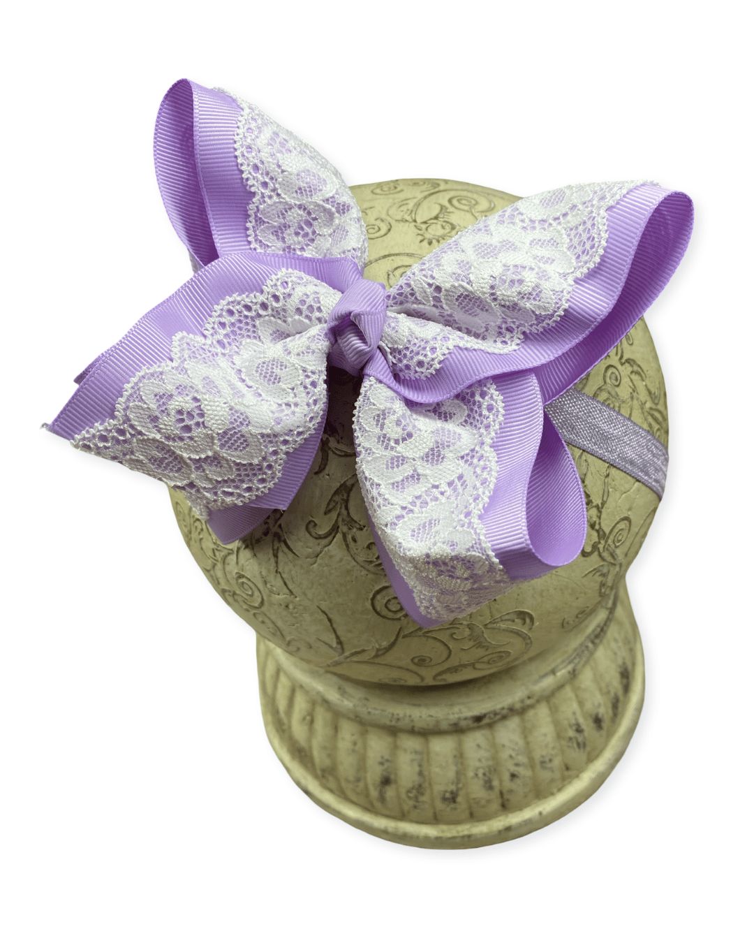 4.5" Chantilly Lace Two-Tone Hair Bow | Clip, Color: Lavender with White, Style: Hair Bow on Double Prong Clip