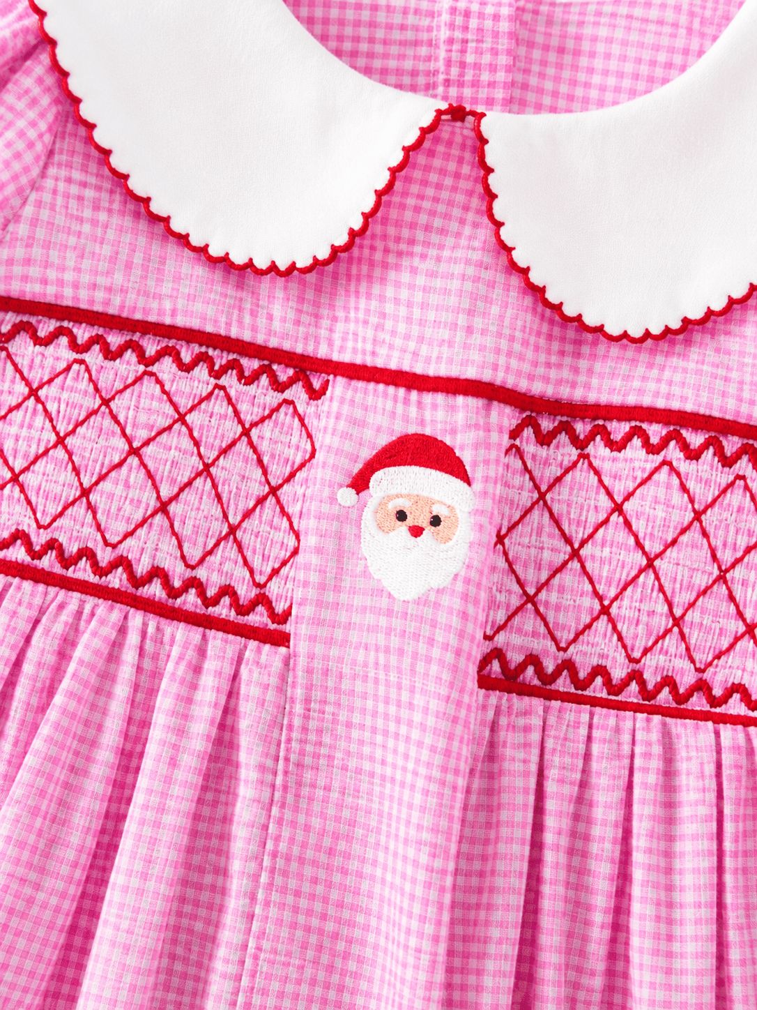 Pink Gingham Smocked Santa Girls Dress
