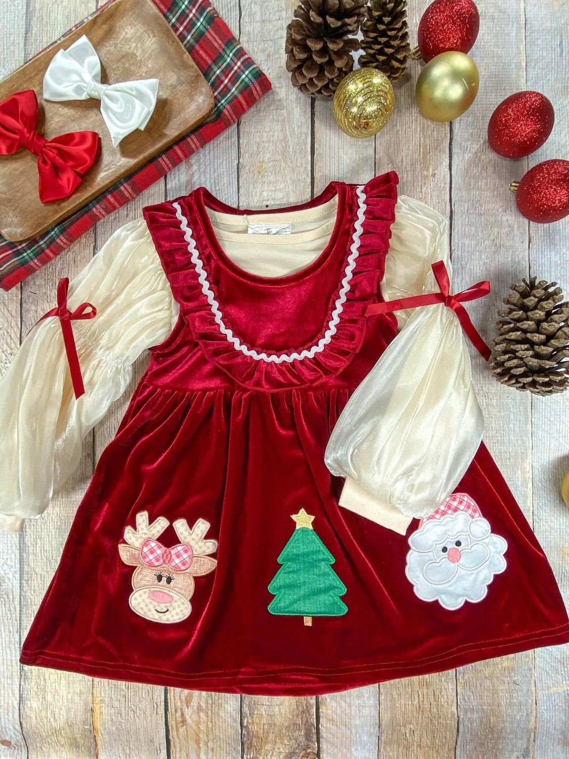 Jolly Red Velvet Smocked Christmas Dress, Size: 10y
