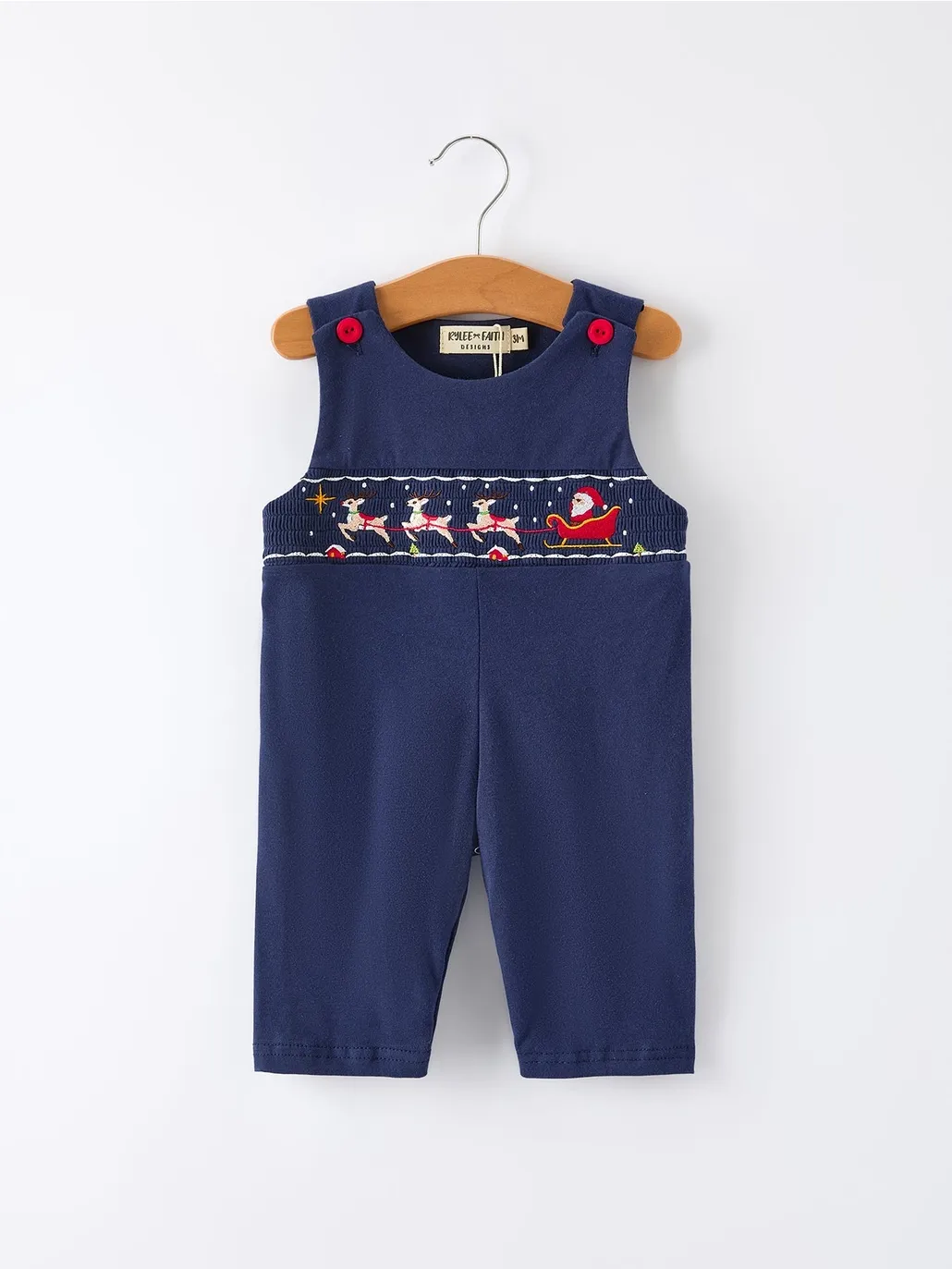 Christmas Holiday Celebration Baby Boys Romper: Navy with Santa Sleigh