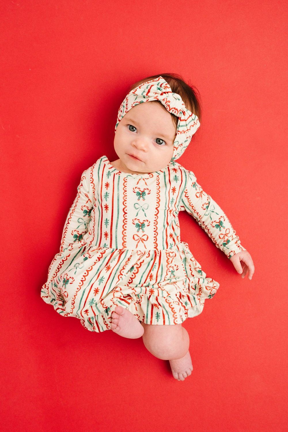 Christmas Dainty Bow Long Sleeve Bodysuit Bamboo Dress