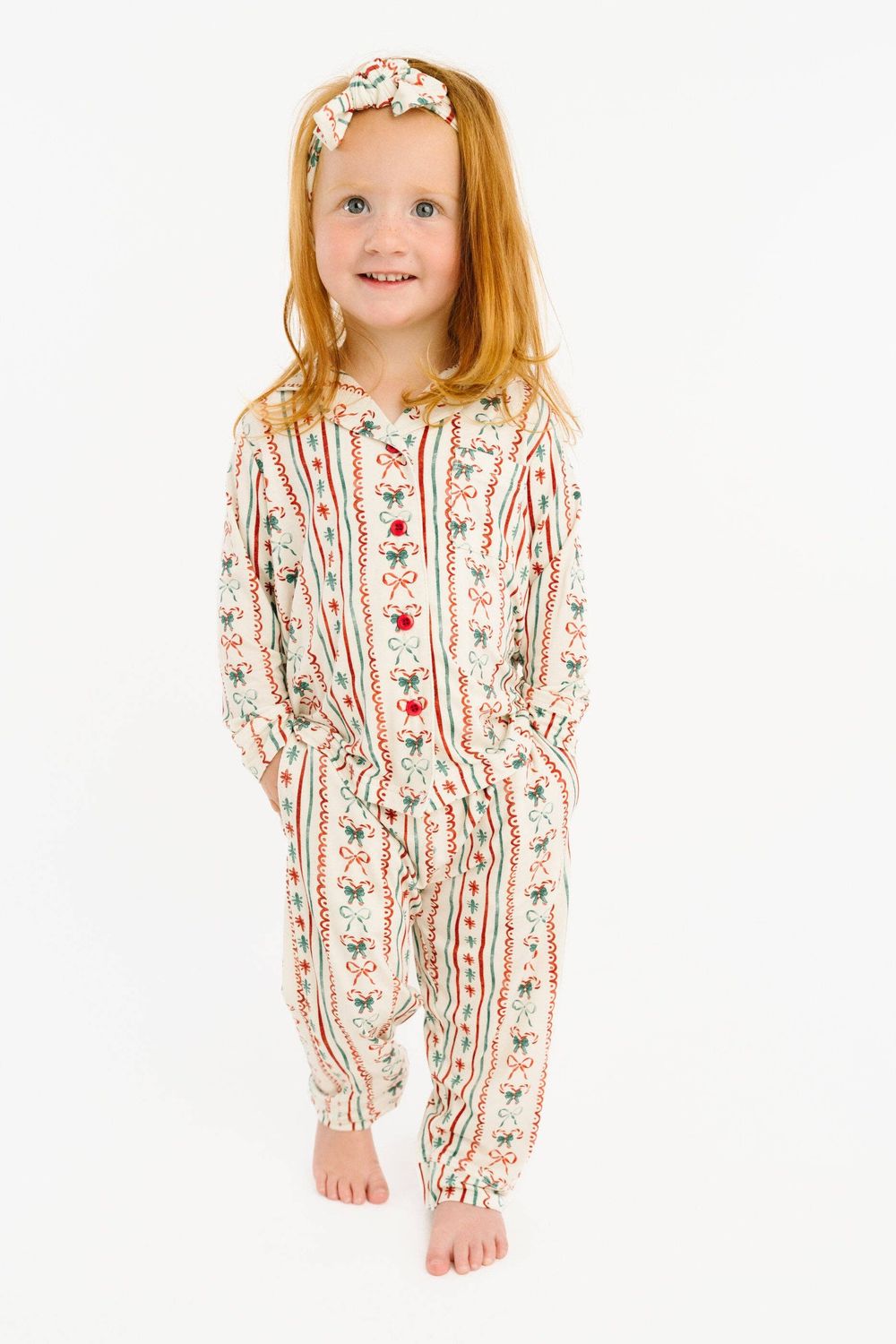 Christmas Dainty Bow Kid Long Sleeve Bamboo Button Up Set