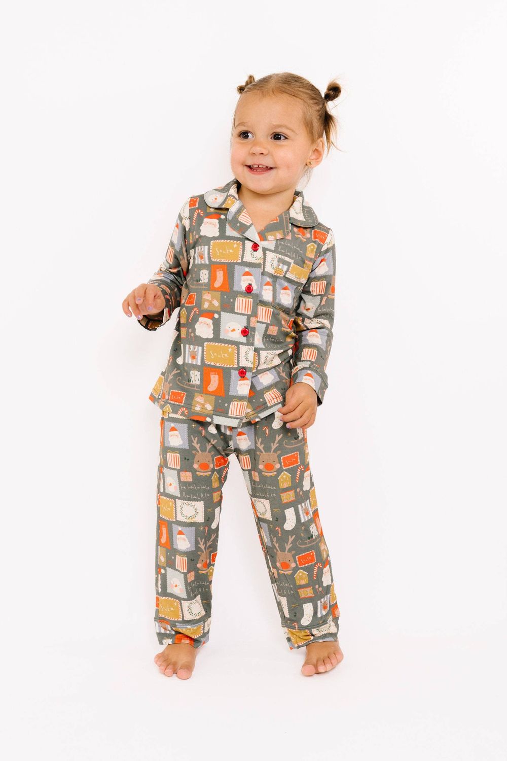 Letters To Santa Kid Long Sleeve Bamboo Button Up Set