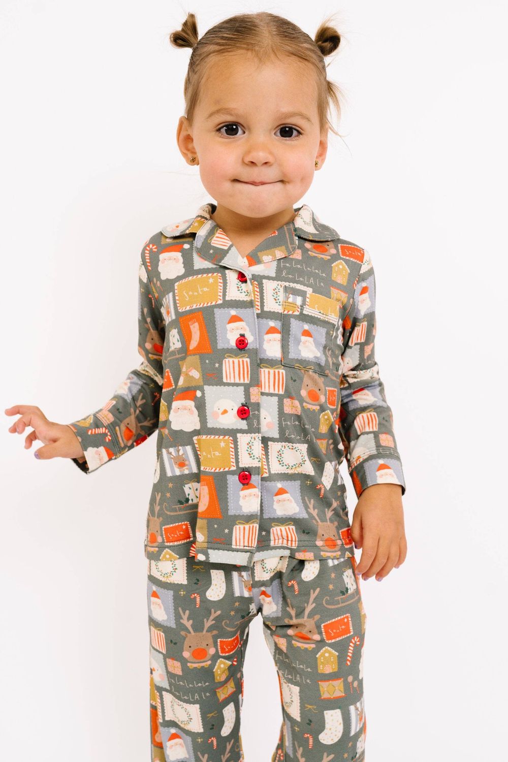 Letters To Santa Kid Long Sleeve Bamboo Button Up Set