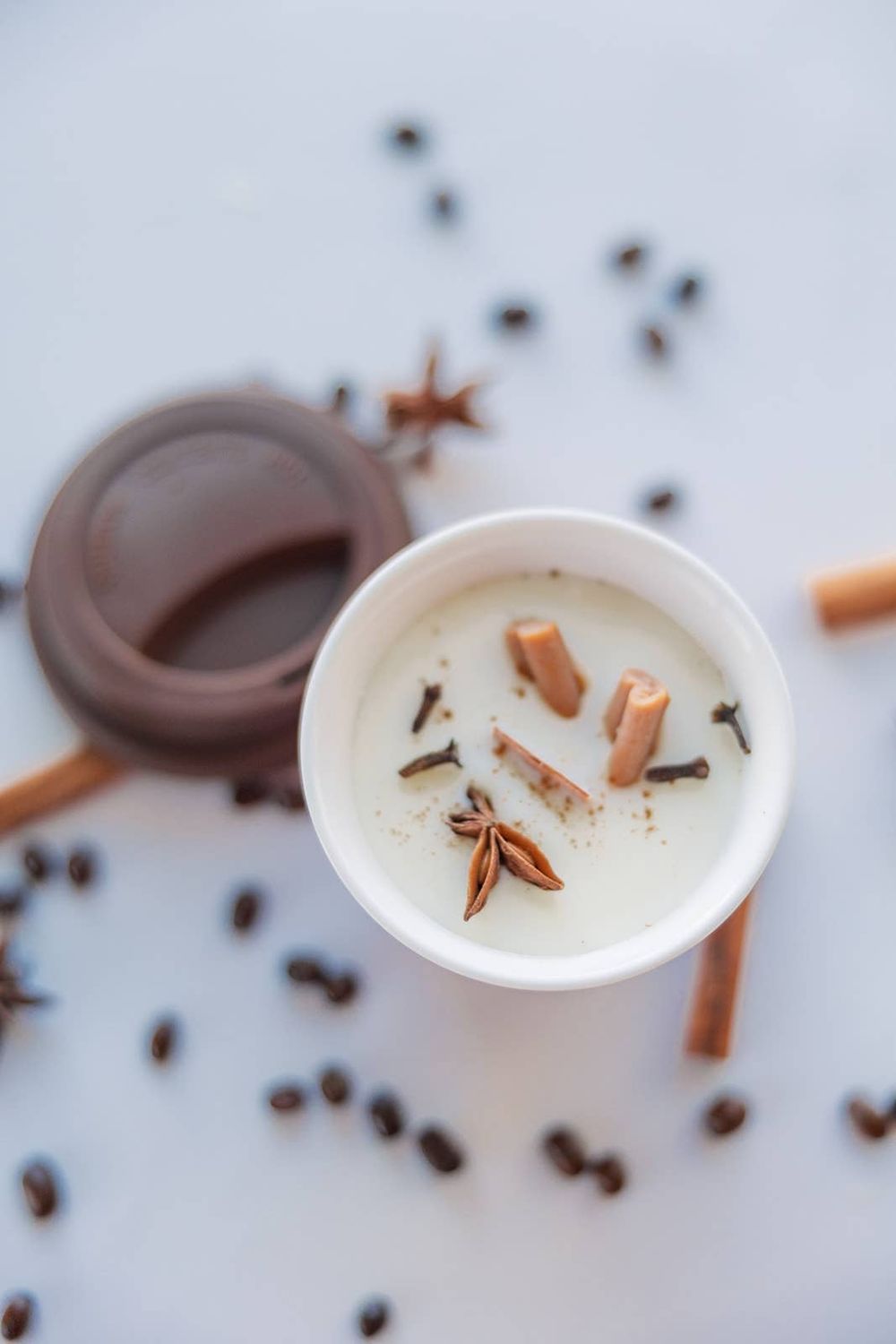6 oz Wood Wick Ceramic Coffee Cup Soy Candle, Color: Cream