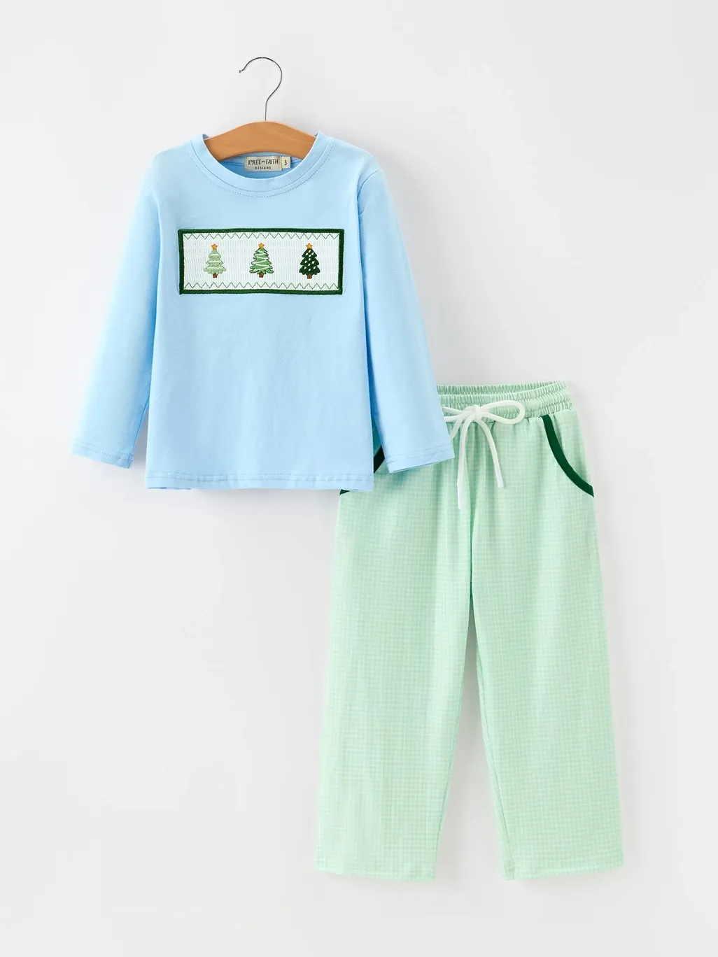 Christmas Boys Christmas Tree Embroidered Long Sleeve Top &amp; Pants Set