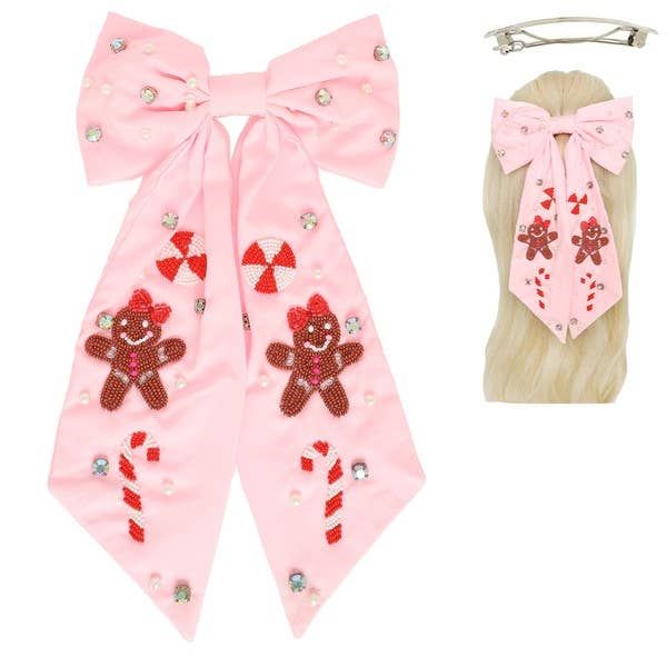 CHRISTMAS GINGERBREAD MAN BOW BARRETTE HAIR CLIP XH15954, Color: Pk