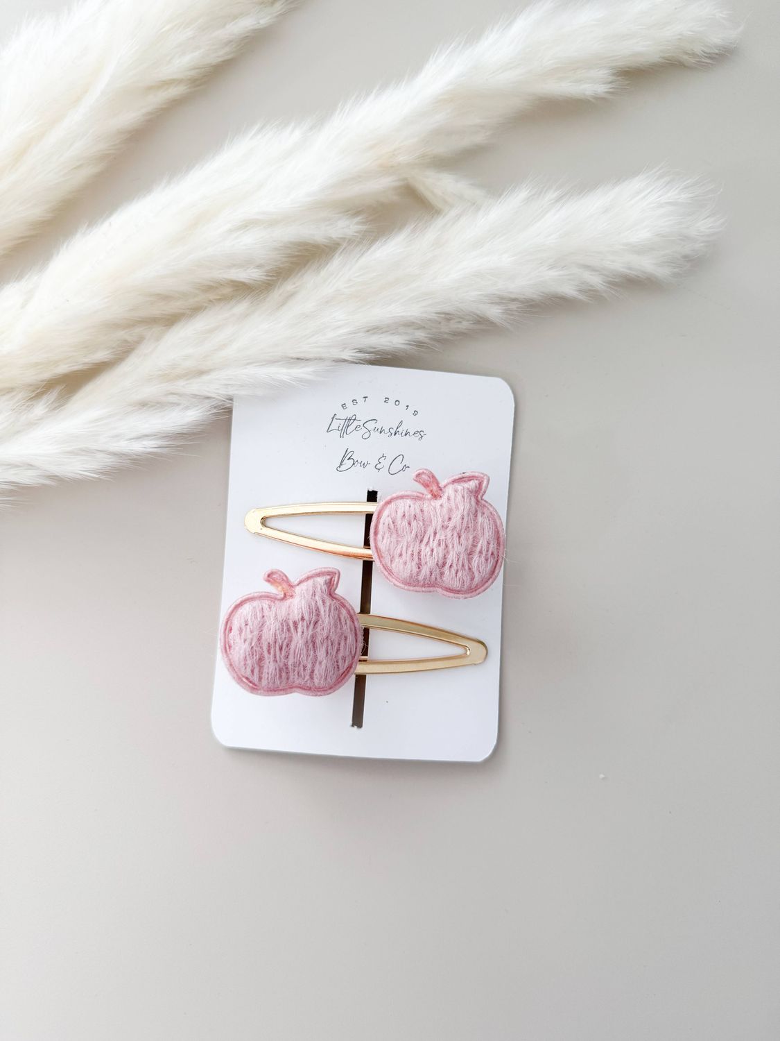 Quilted Pumpkin Hair Clips &amp; Headbands, Color: Pink, Finish: Pigtail Set