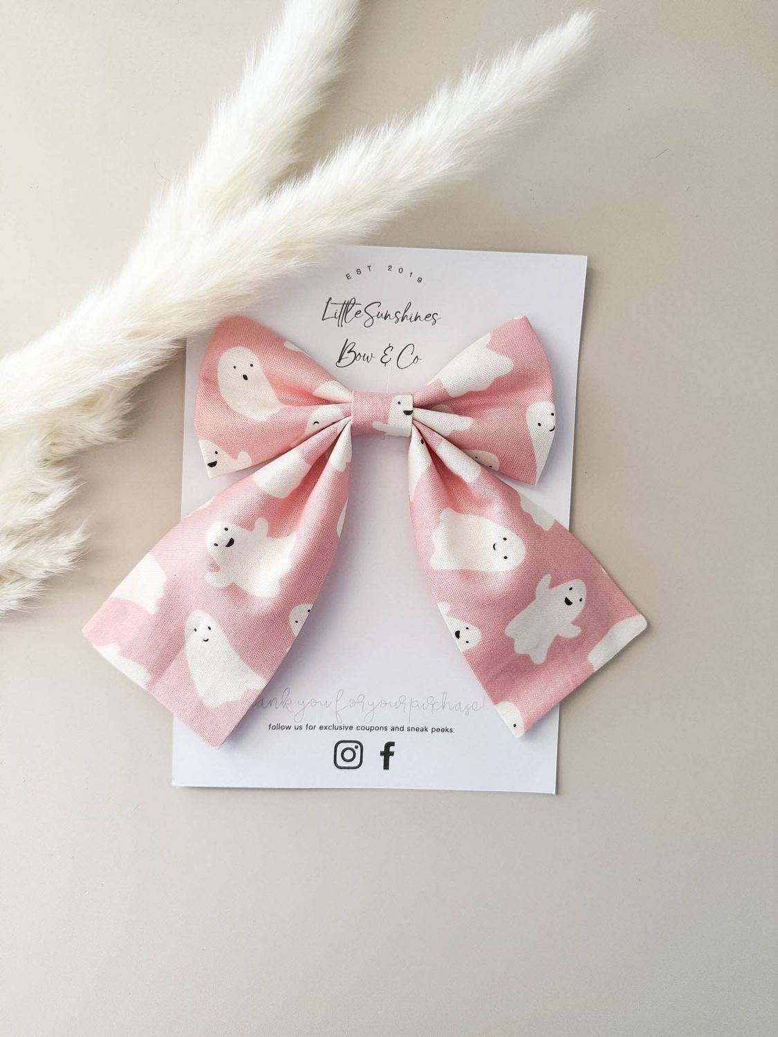 Pink &amp; White Large Ghosts Halloween Sailor Bow