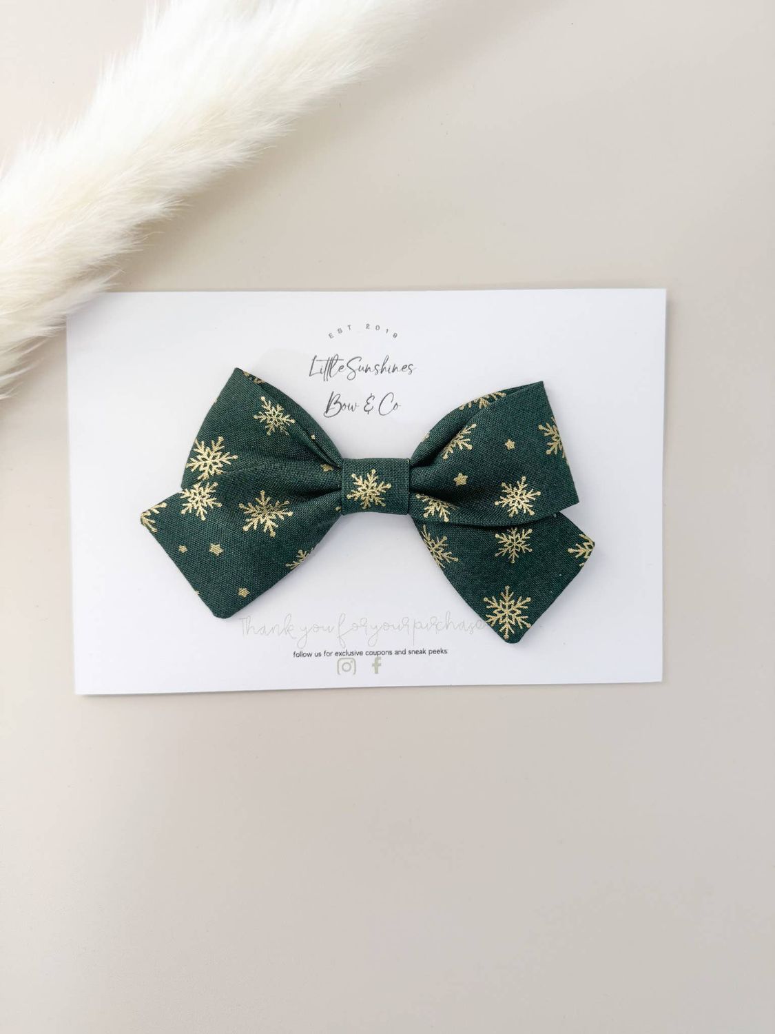 Green &amp; Gold Snowflakes Christmas Pinwheel Hair Bow