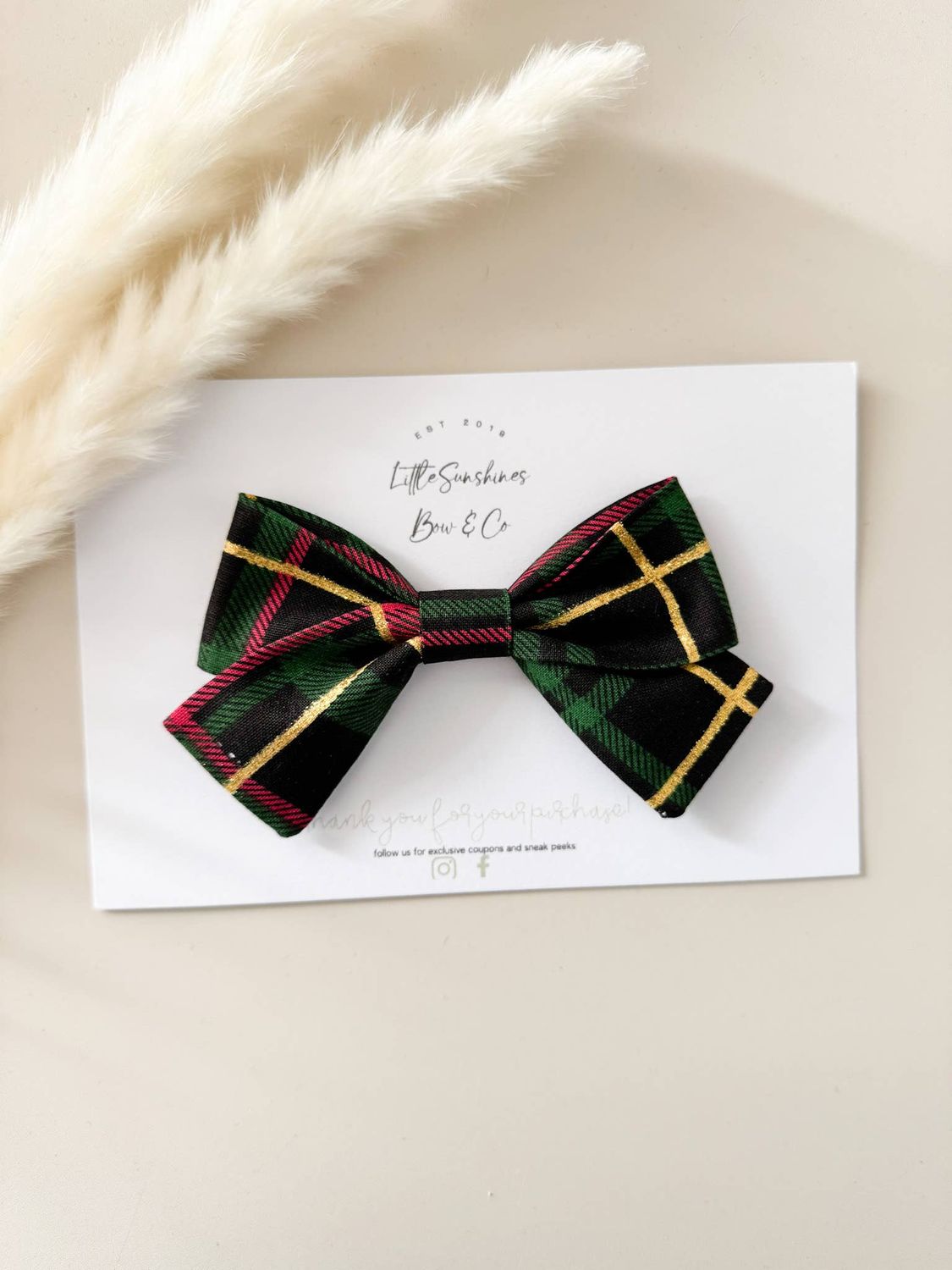 Red, Green &amp; Gold Plaid Christmas Pinwheel Hair Bow