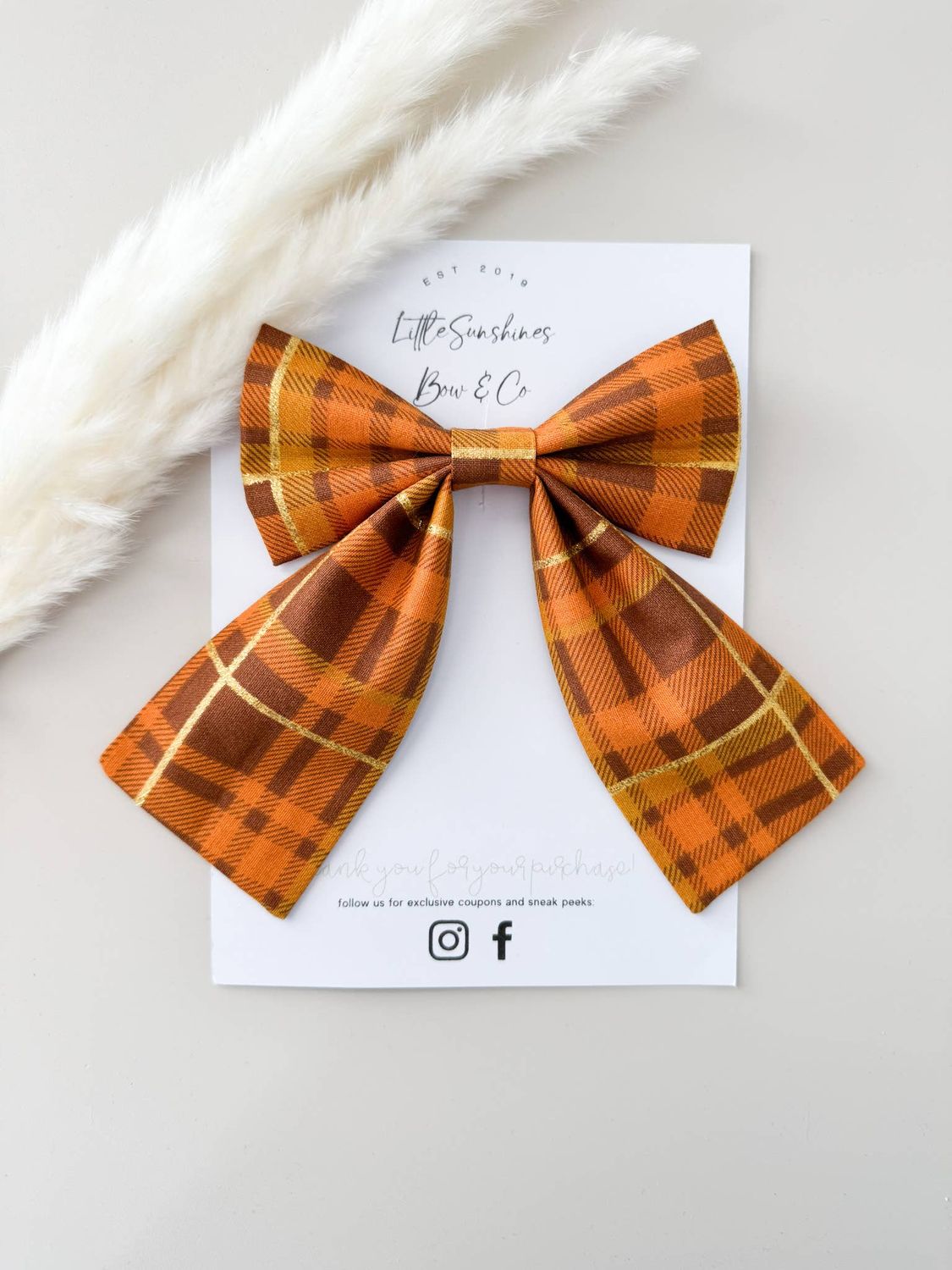 Burnt Orange &amp; Gold Plaid Large Fall Sailor Bow