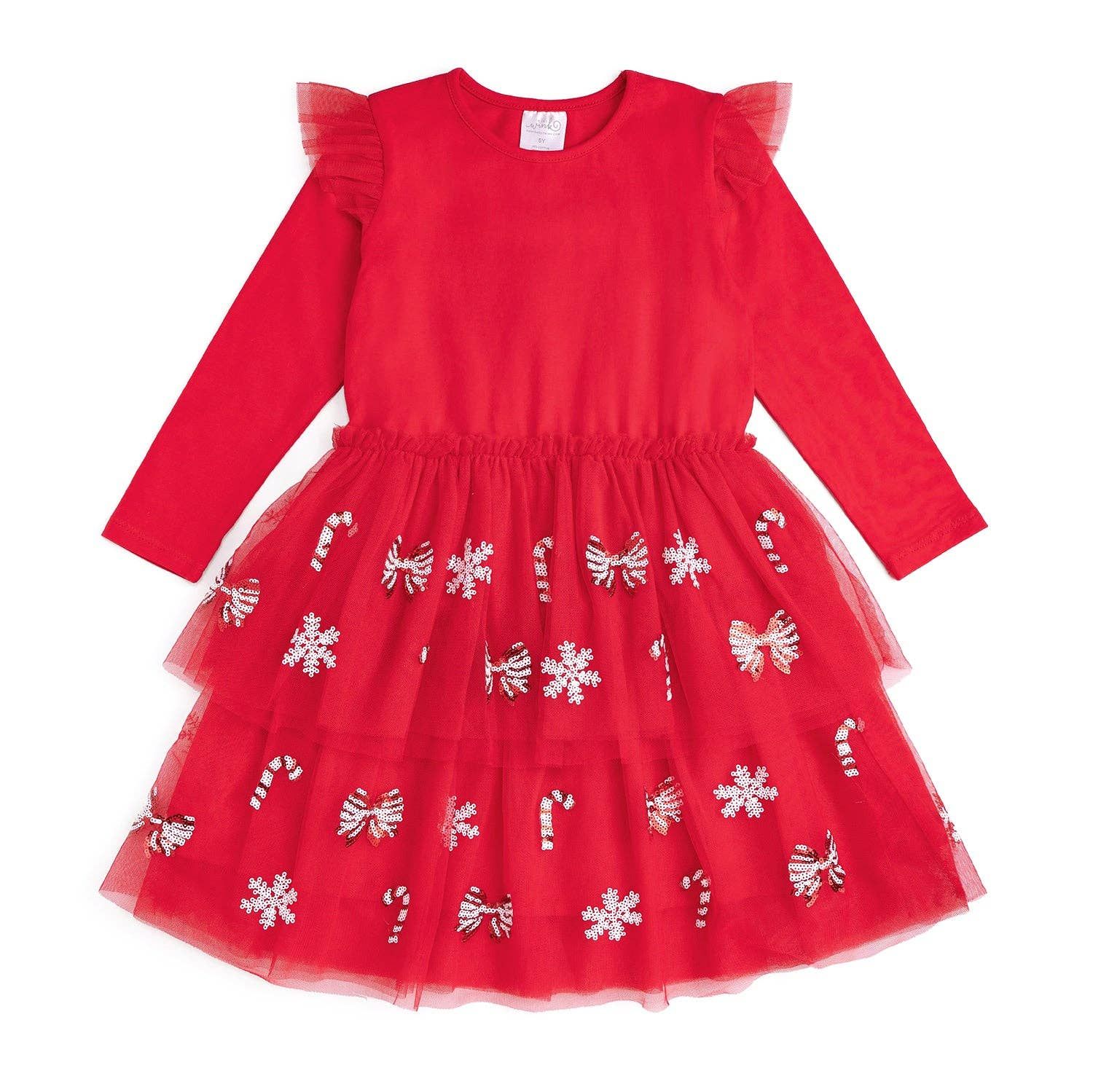 Peppermint Swirl Sequin Christmas Long Sleeve Tutu Dress, Size: 5Y