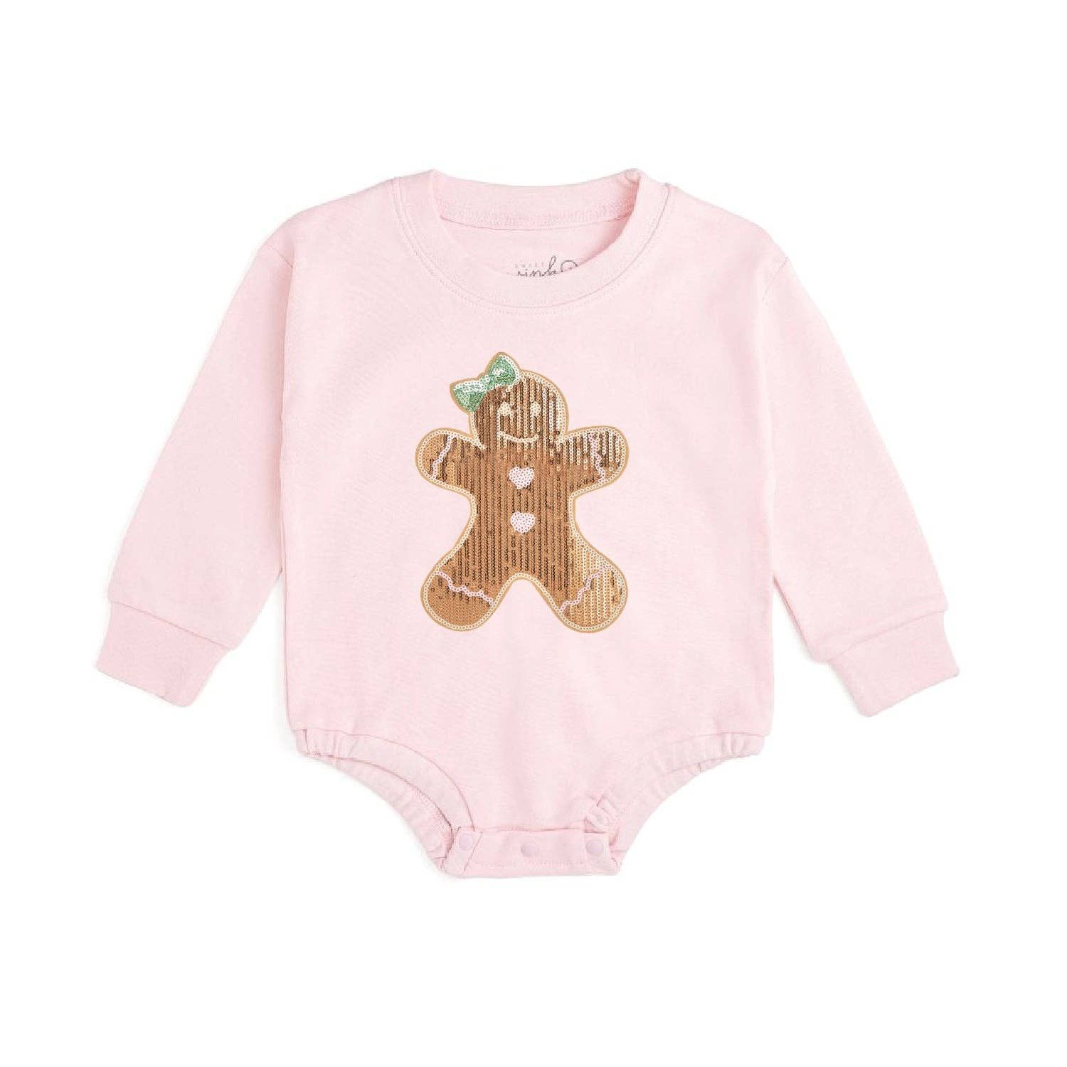 Gingerbread Sequin Patch Christmas Long Sleeve Romper - Baby, Size: 12-18M