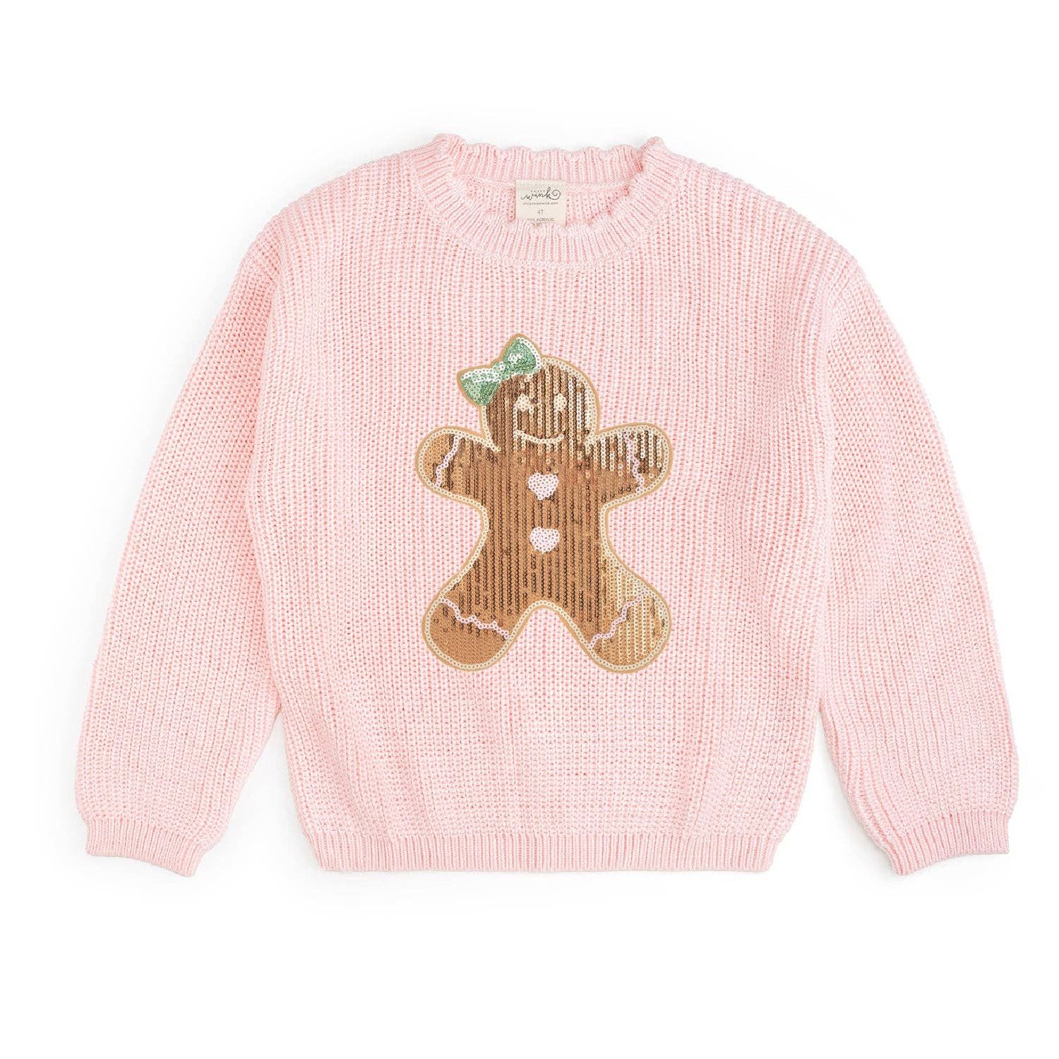 Gingerbread Sequin Patch Christmas Sweater - Kids Clothing, Size: 10