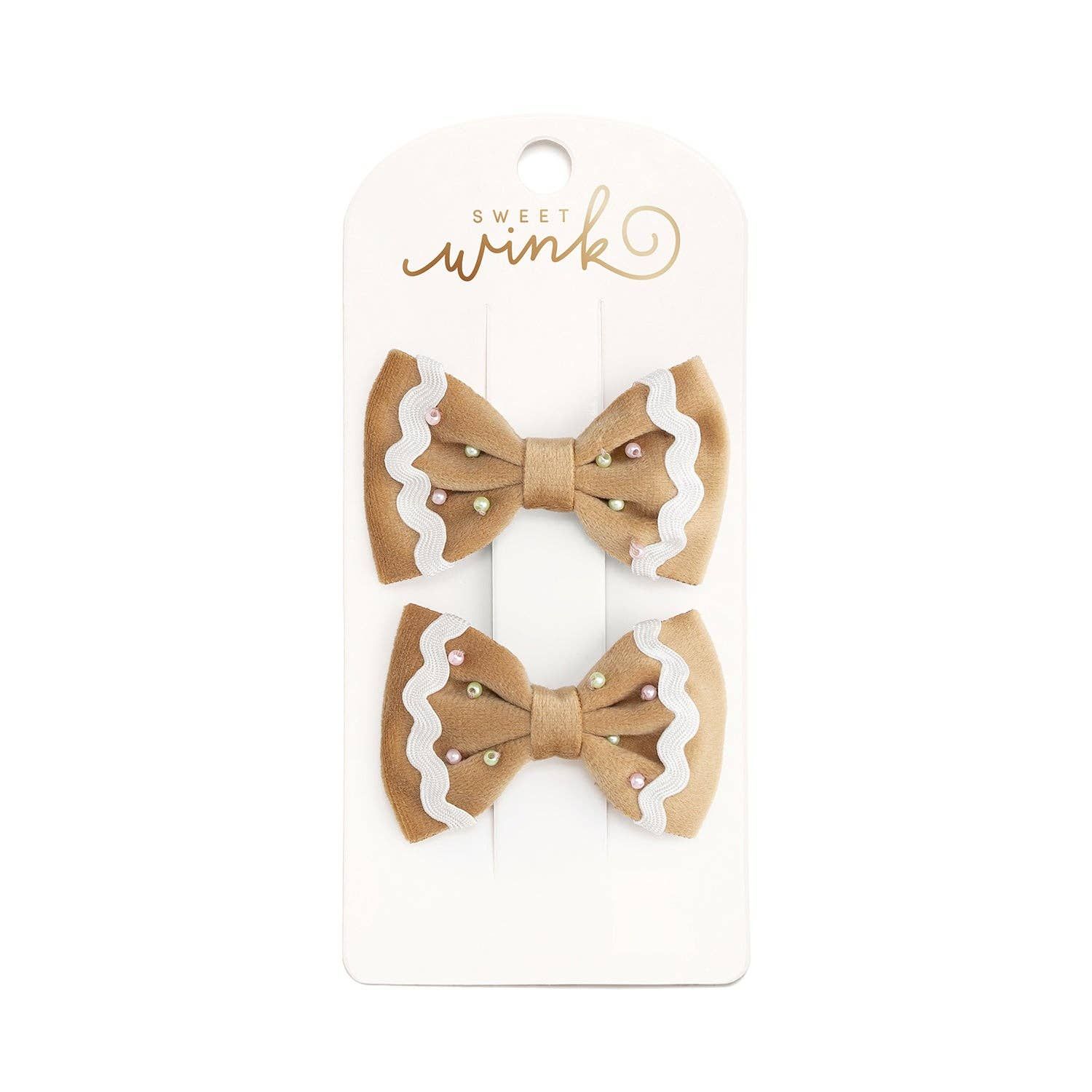 Gingerbread Christmas Velvet Bow Clip Set - Hair Accessories