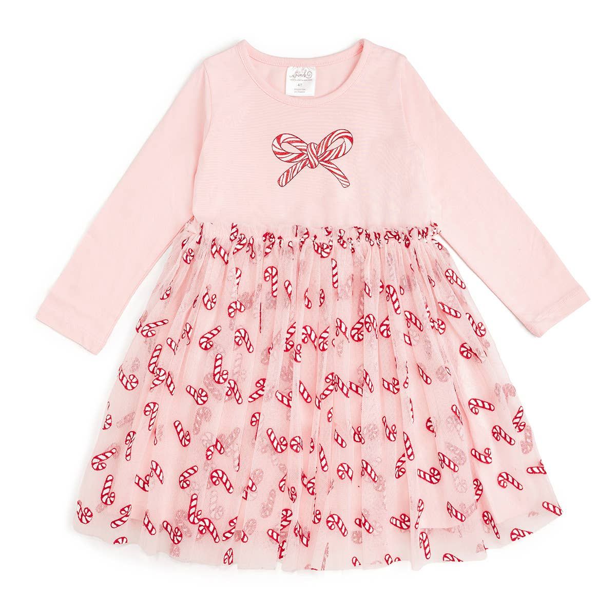 Candy Cane Confetti Christmas Long Sleeve Tutu Dress - Kids, Size: 2T