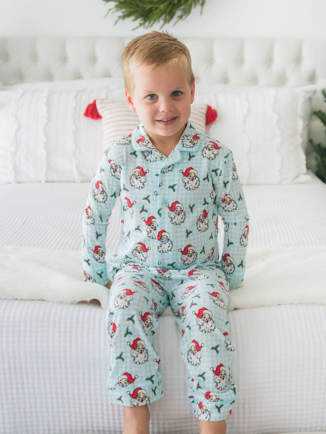 SoftSnooze™ Boys Blue Dear Santa Long Sleeve Button Up Pajama Set