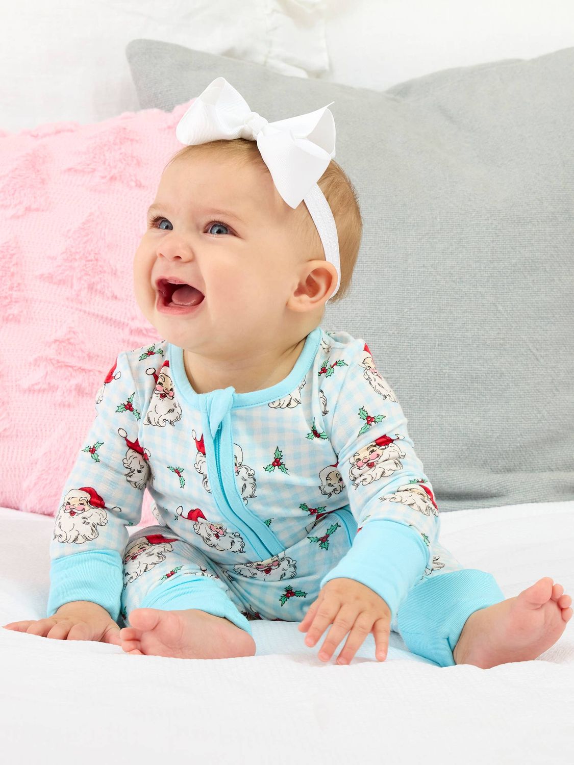 Baby Bamboo Viscose Blue Dear Santa Convertible One Piece Footie Pajama