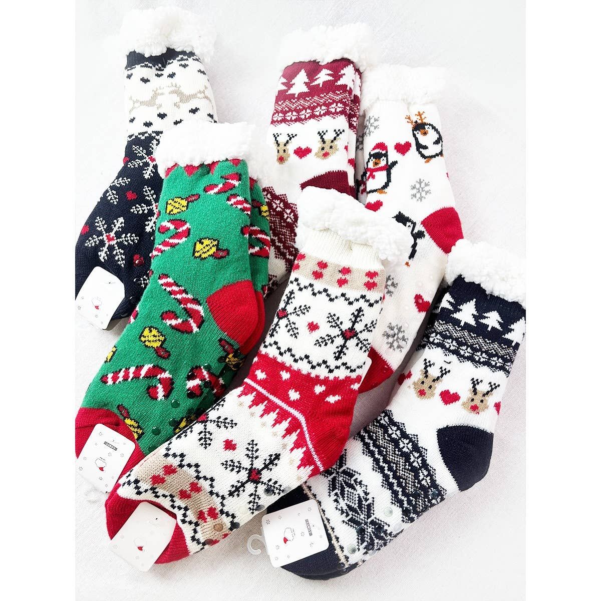 Christmas Fuzzy Slipper Winter Non Slip Warm Socks, Color: MIX COLOR, Size: ONE(12)