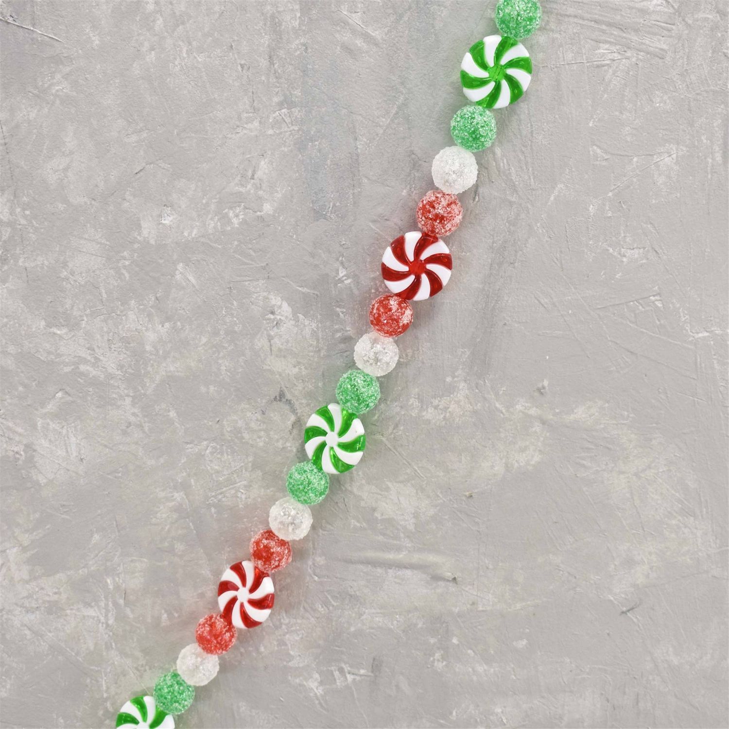 Frosted Peppermint Candy And Ball Garland - Red Green White