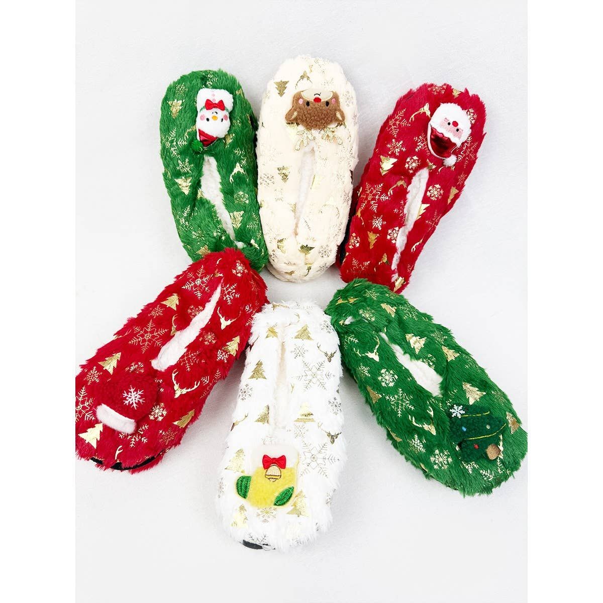 Christmas Theme Fuzzy Slippers, Color: MIX COLOR, Size: ONE(12)