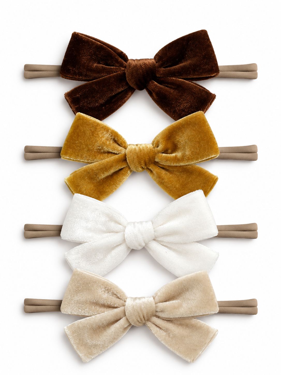 4-Pack Velvet Nylon Bows, Golden Neutral