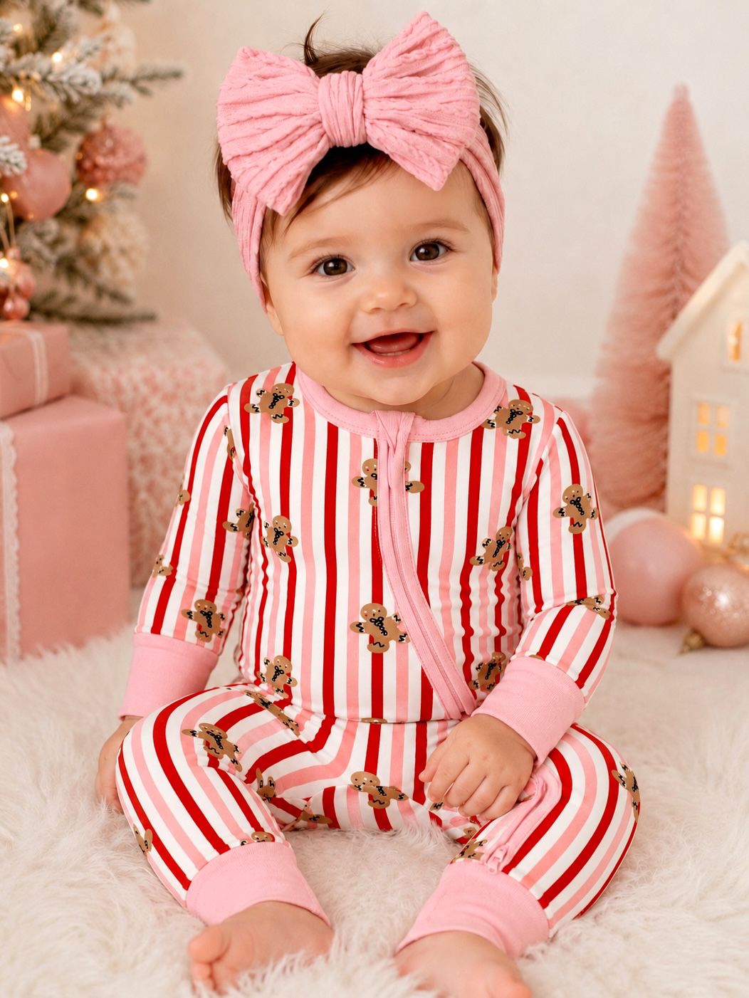 2-Way Zip Romper, Gingerbread Lane Pink