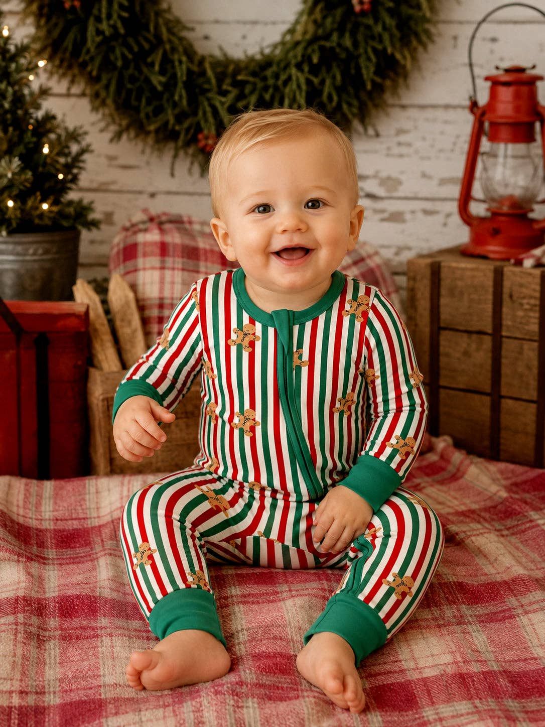 2-Way Zip Romper, Gingerbread Lane