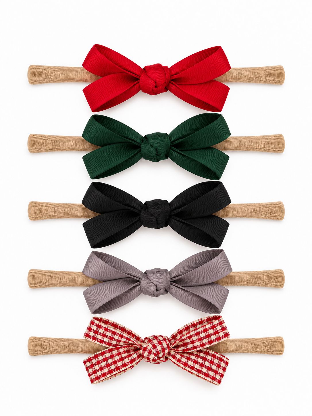 5-Pack Petite Nylon Bows, Holiday Plaid