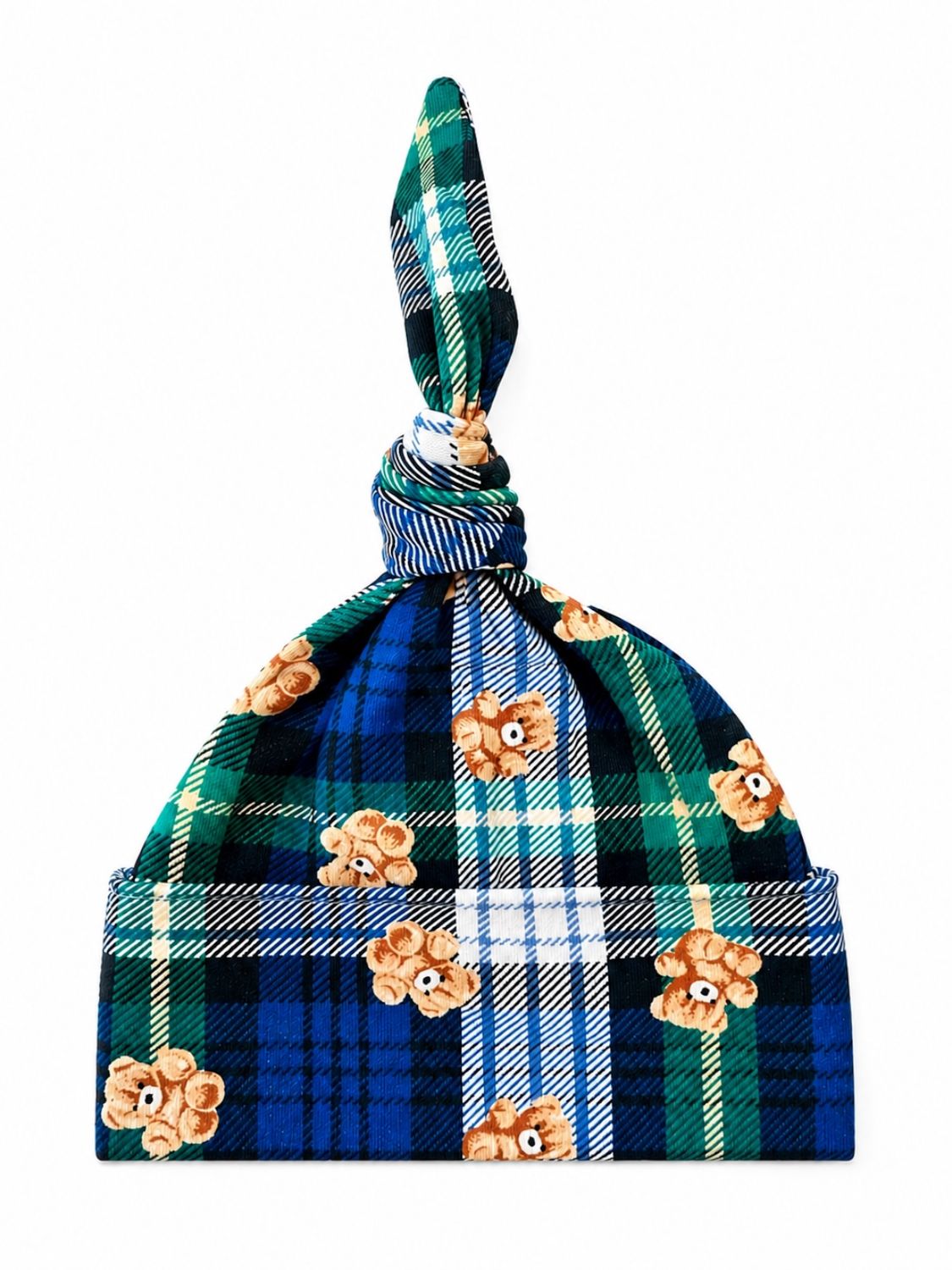 Knot Beanie, Classic Teddy Plaid
