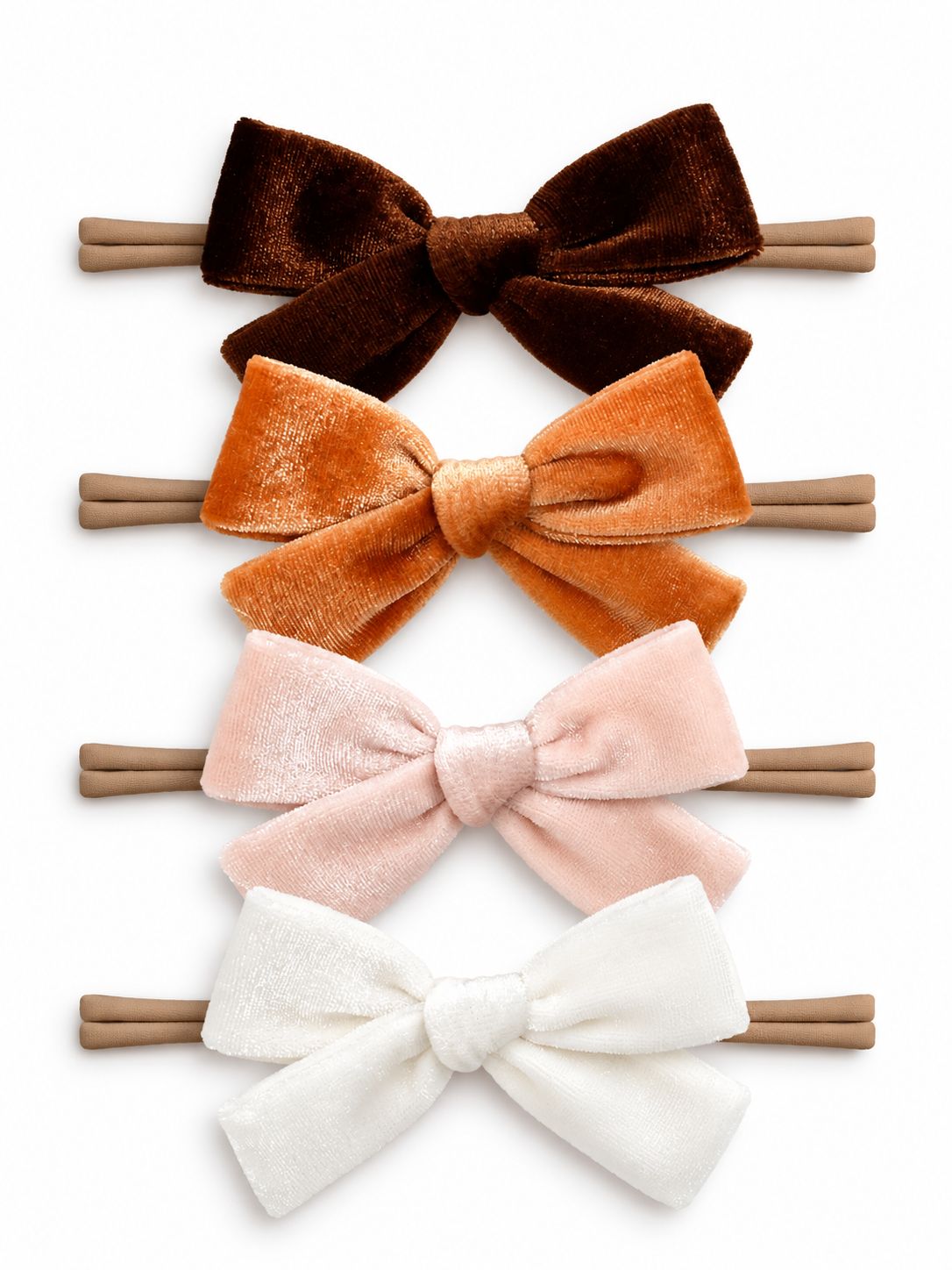 4-Pack Velvet Nylon Bows, Autumn Cream