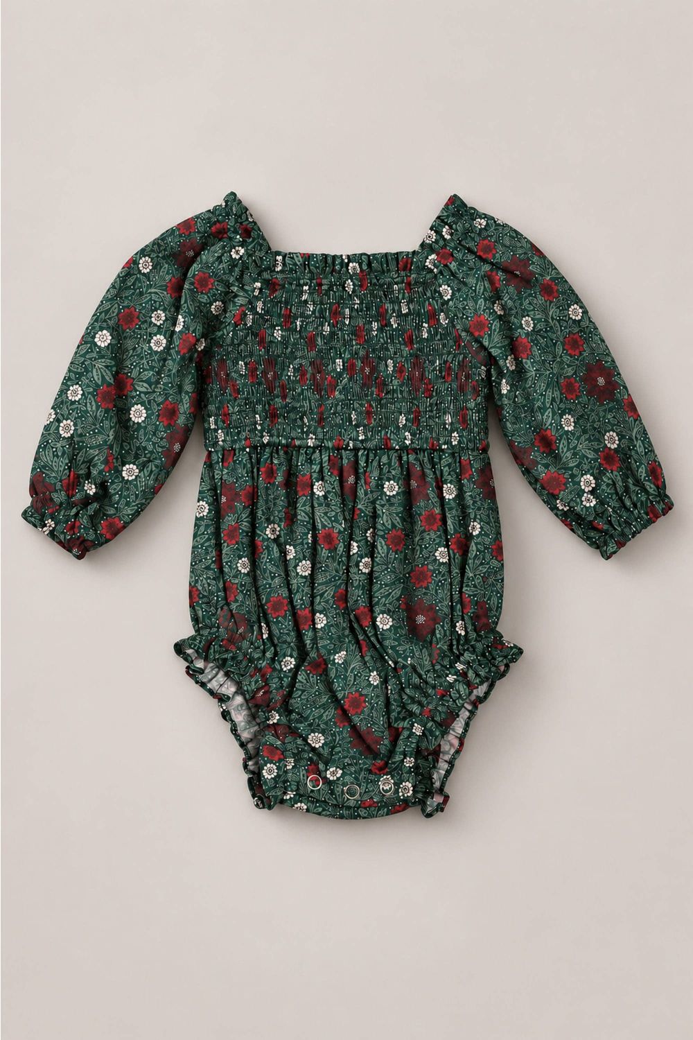 Baby Madeline Romper in Evergreen Merry Ditsy