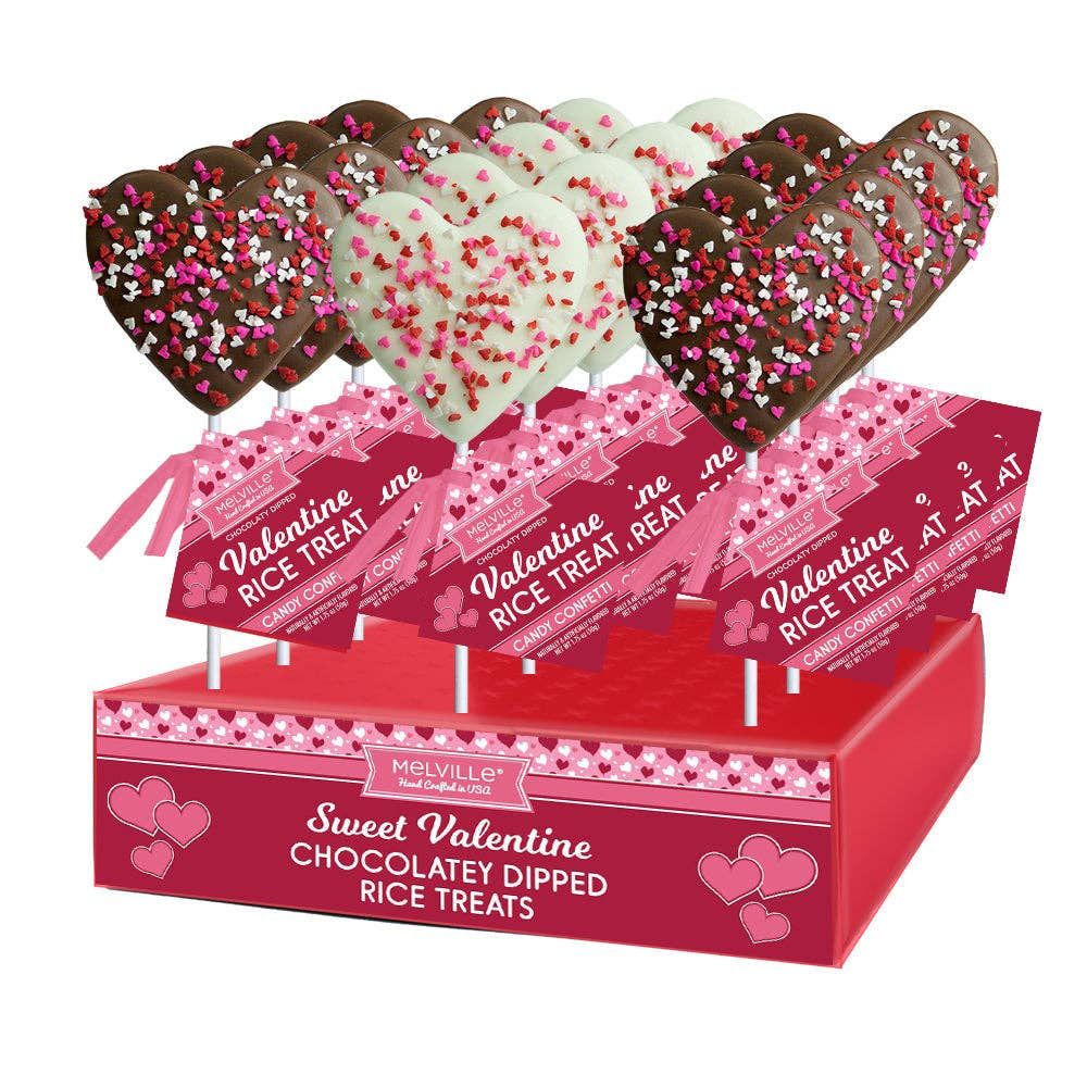 Confetti Heart Rice Treat Pops - White &amp; Milk Chocolatey, Flavor/Style: White Chocolate