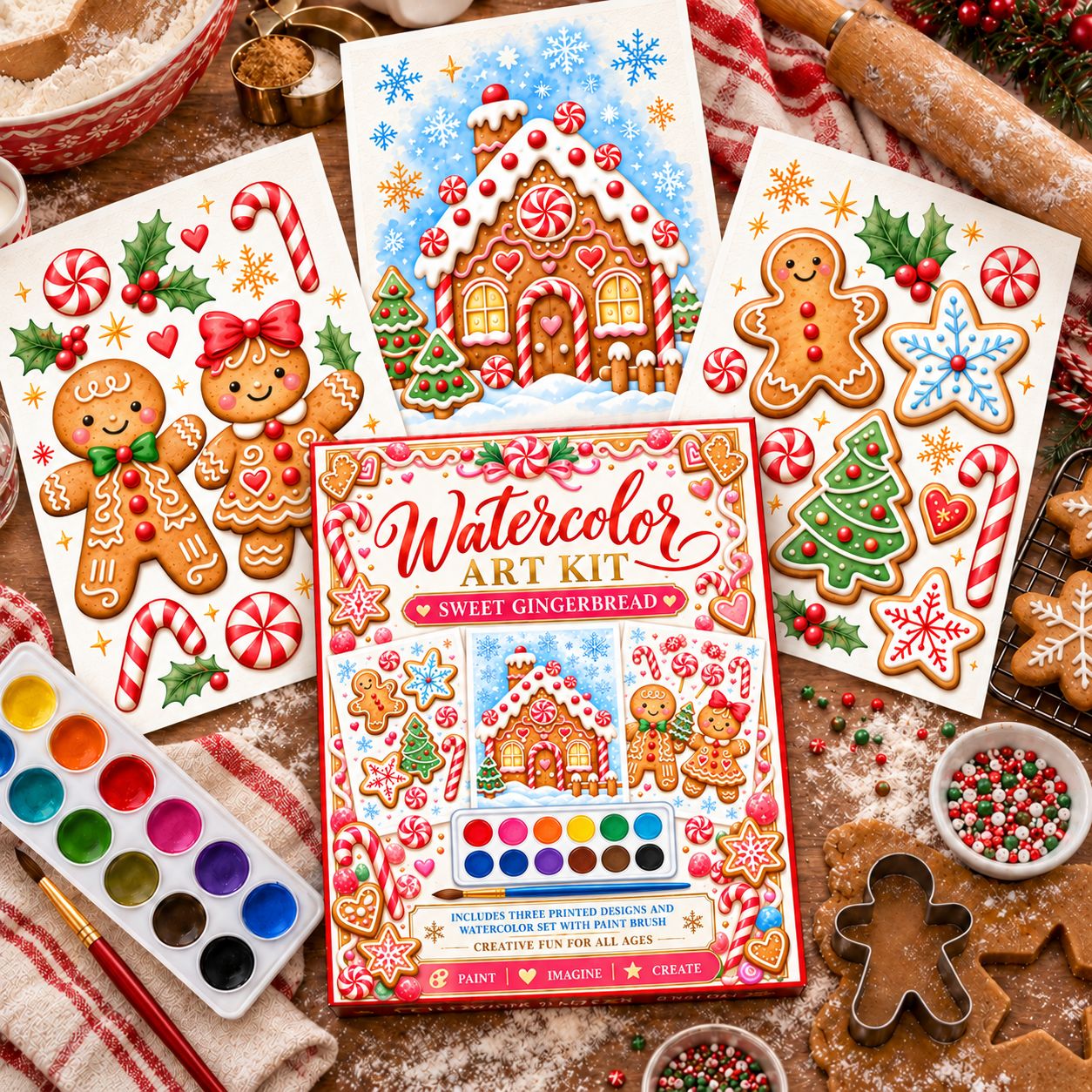 Watercolor Art Kit: Sweet Gingerbread Christmas