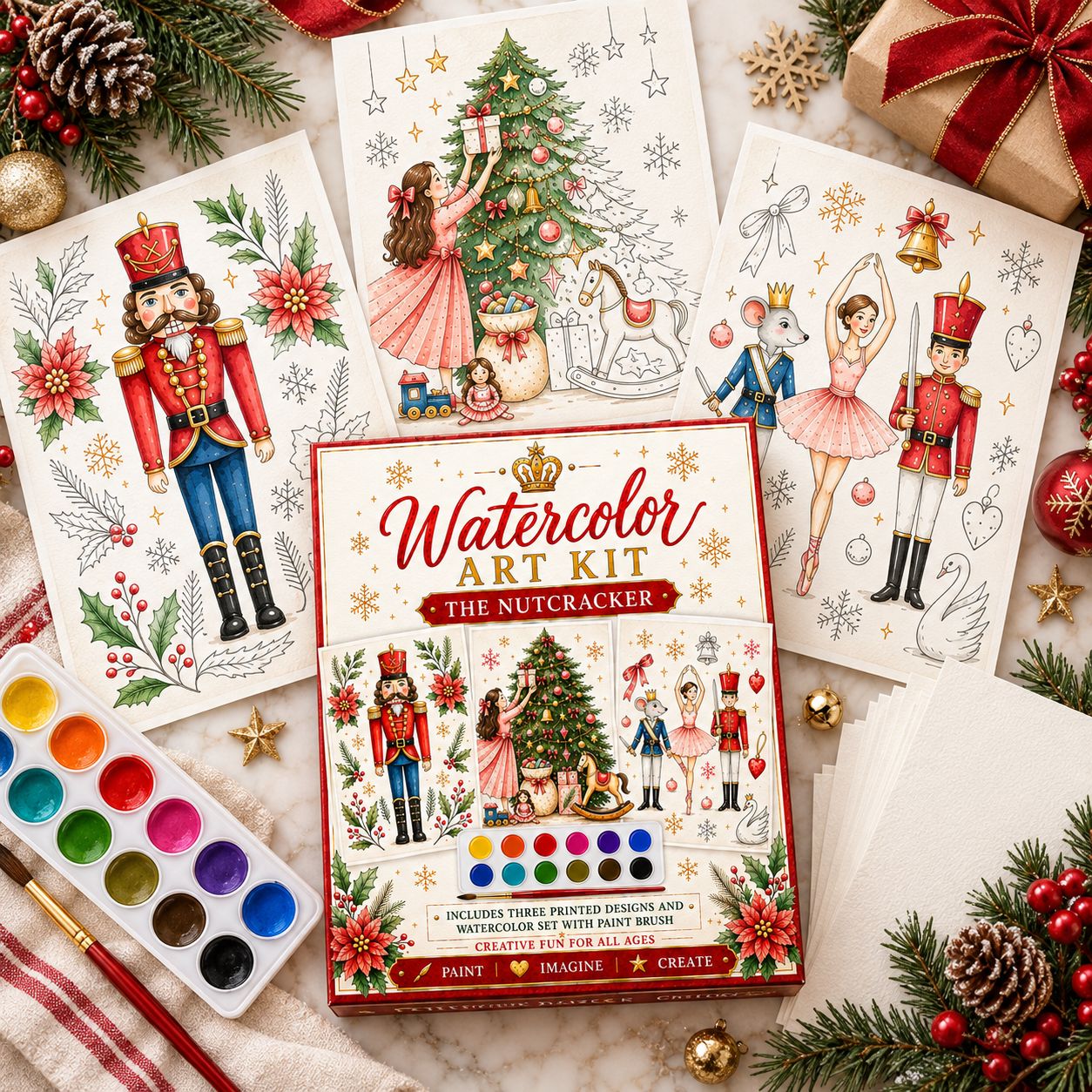 Watercolor Art Kit: Nutcracker Theme Designs