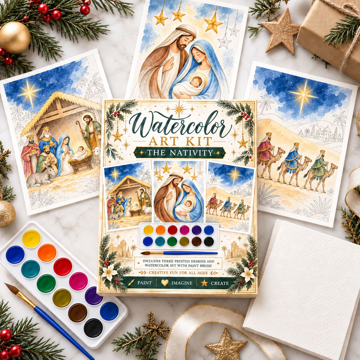 Watercolor Art Kit: Nativity Christmas Theme Designs