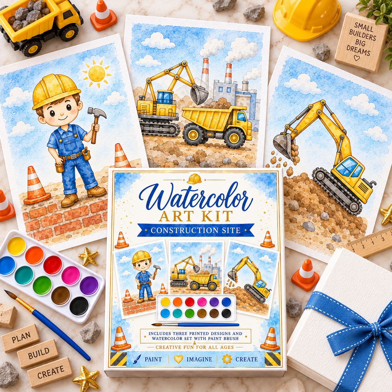 Watercolor Art Kit: Construction Theme Designs