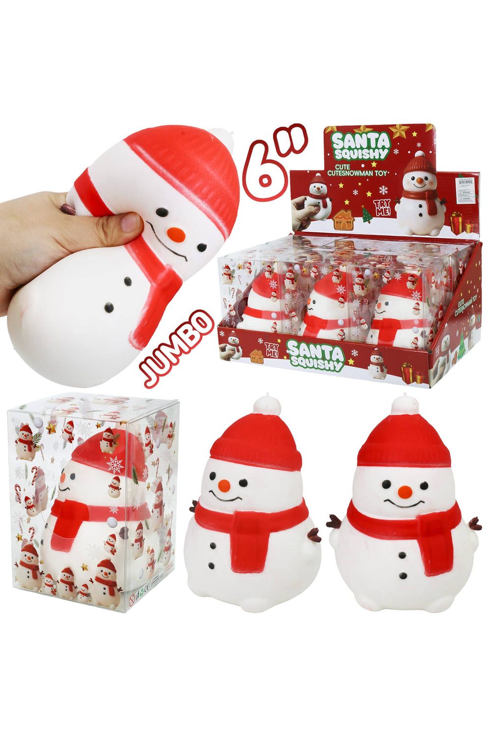 JUMBO 6 Inch Cute Snowman Fluffy Slime Filled Squishy, Color: RED/WHITE, Size: ONE SIZE