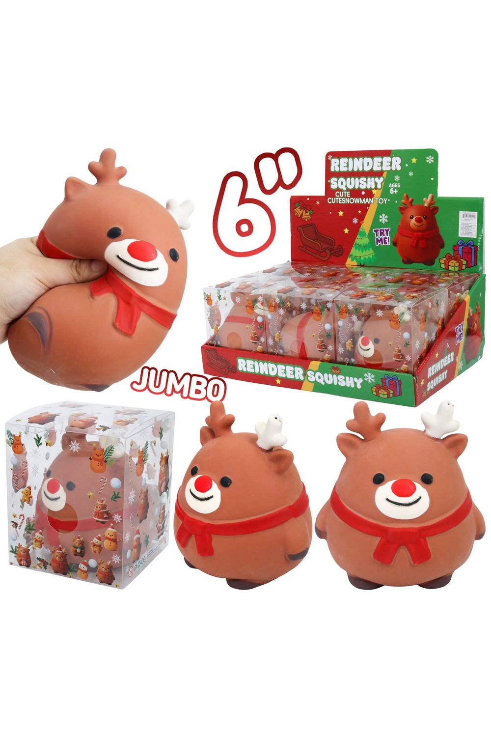 JUMBO 6 Inch Christmas Reindeer Fluffy Slime Filled Squishy, Color: BROWN, Size: ONE SIZE