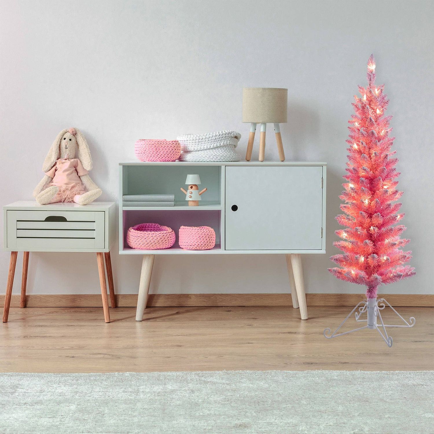 4 Foot Prelit Pink Cotton Candy Flocked Fir Christmas Tree