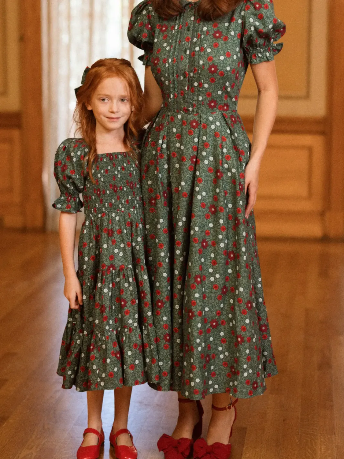 Mini Madeline Maxi Dress in Evergreen Merry Ditsy