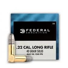 Federal .22 Cal. LR 40GR Solid Muz Vel 1240 FPS