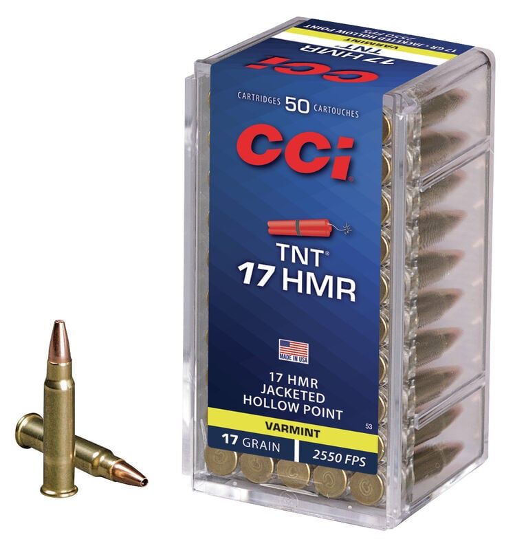 CCI HMR TNT Rimfire Ammo 17 HMR JHP 17 GR 50RD