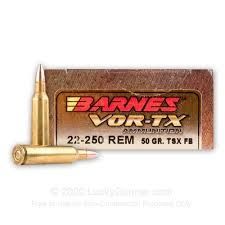 Barnes VOR-TX Rifle Ammo 22-250 REM, TSX FB, 50 Grains, 3830 fps Barnes VOR-TX Rifle Ammo 22-250 REM, TSX FB, 50 Grains, 3830 fps