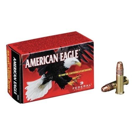 Federal American Eagle Rimfire Rifle Ammo 22 LR, Copper Plated HP, 38 Grains, 1260 fps